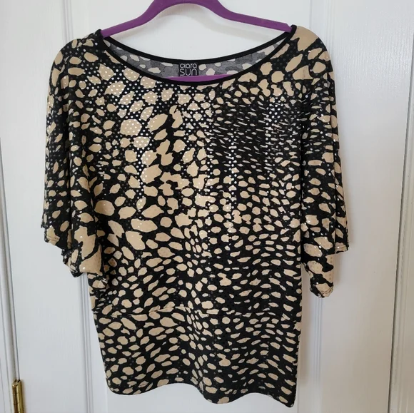 CLARA SUNWOO Black and Tan Abstract Blouse - Picture 1 of 3